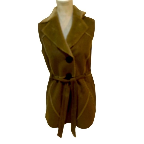 Ellen Tracy faux fur button down luxe vest with tie belt in tan size medium - Picture 3 of 10